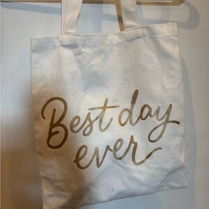 Bridesmaid proposal bags with White Tote with Gold Script